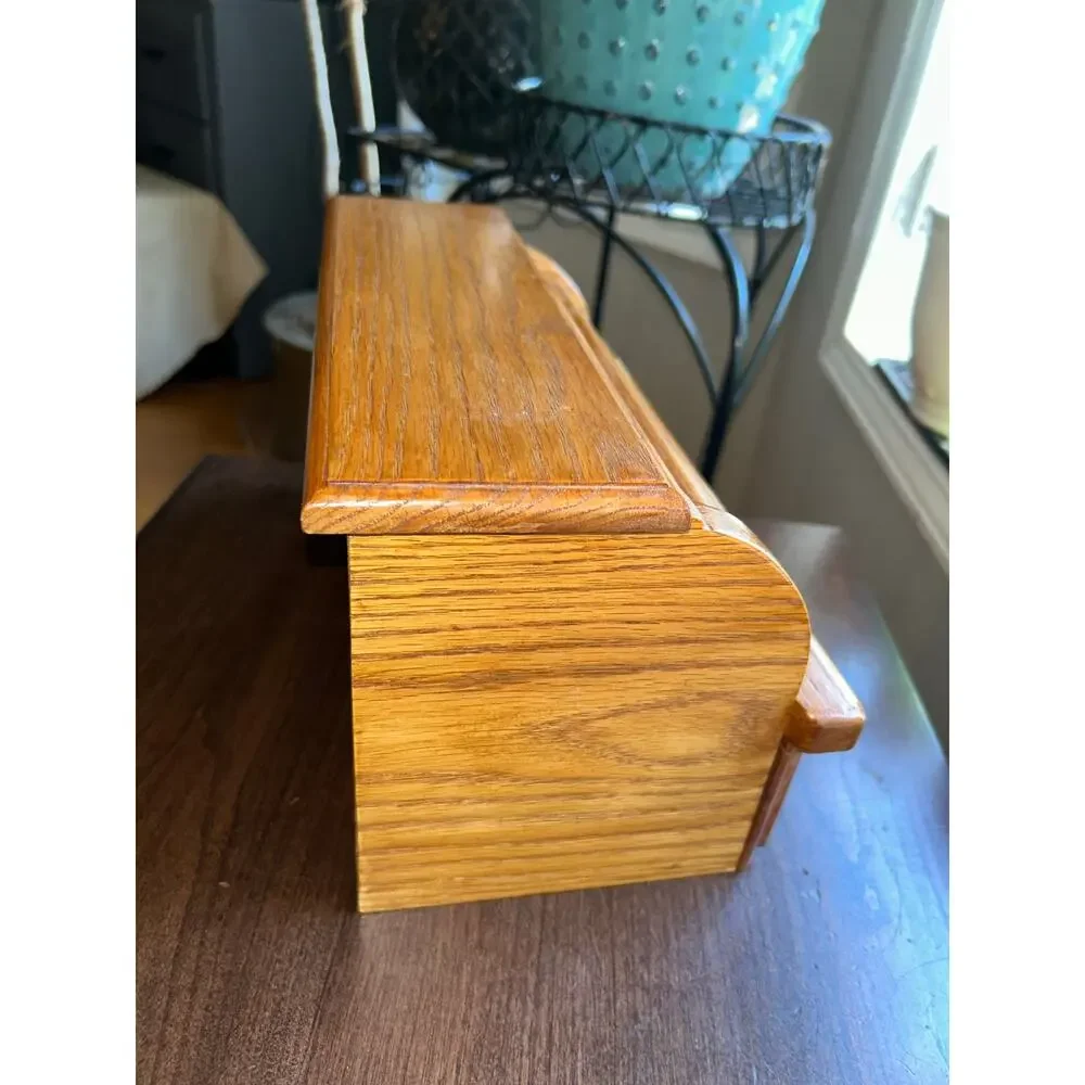 Vintage wood wooden roll-top Jewlery box with drawer bread box style